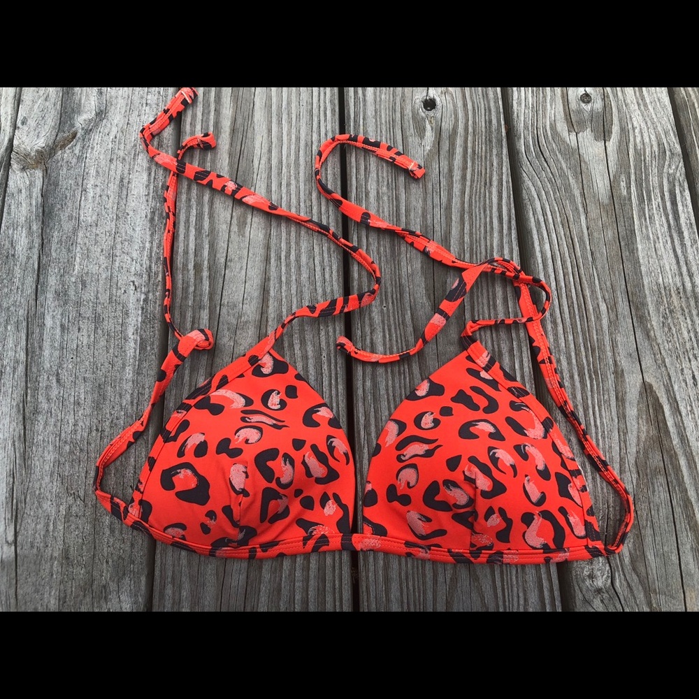 Leopard Print Orange Padded String Bikini Top